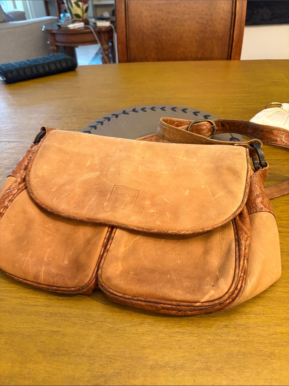 Bally Distressed Leather Crossbody in Tan